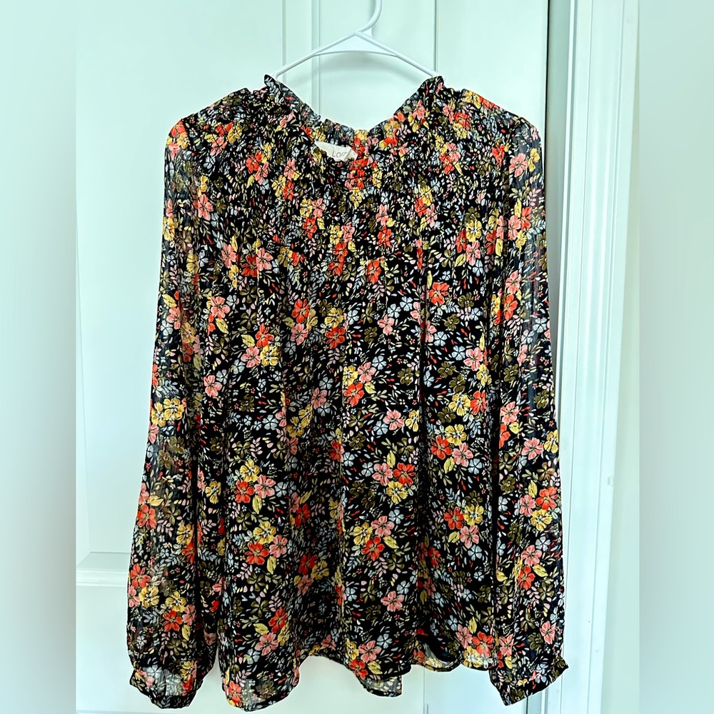 LOFT Floral Smocked Neck Blouse